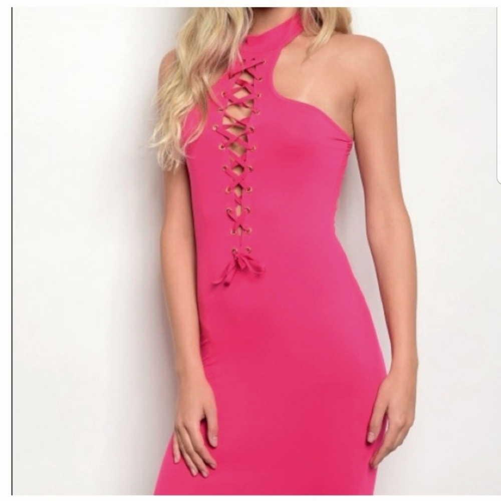 *NWOT!* SJL Apparel pink lace up bodycon dress